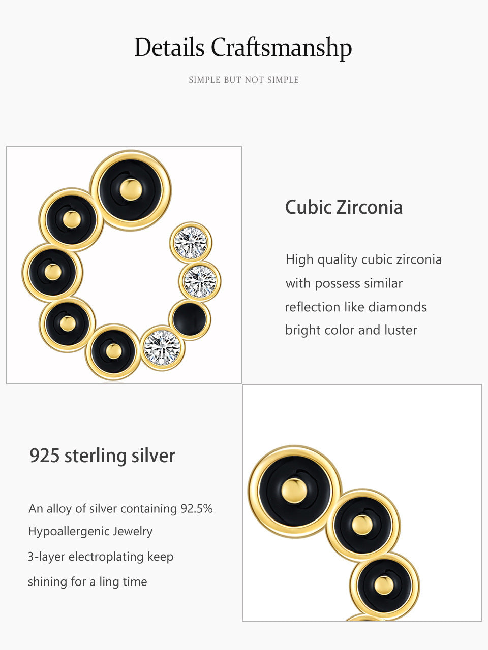S925 Silver Black Round Micro Zircon-encrusted Stud Earrings