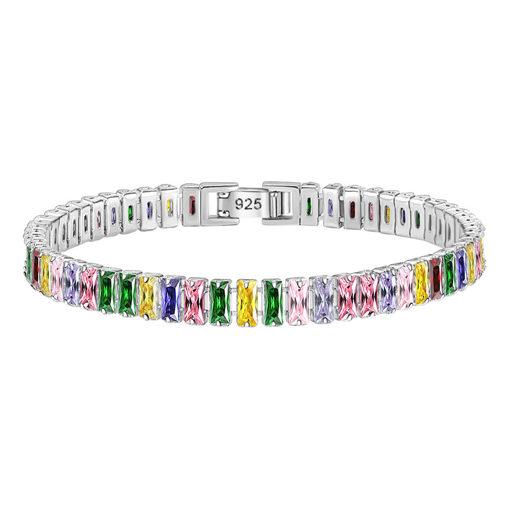 Bracelet en Zircon de couleur européenne et américaine, plein de diamants, Tennis en cristal réglable
