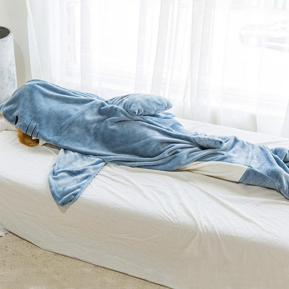 Couverture de requin pour adultes, couverture de requin à capuche, couverture de requin en flanelle super douce et confortable, sac de couchage pour costume de cosplay pour garçons et filles pour la nuit