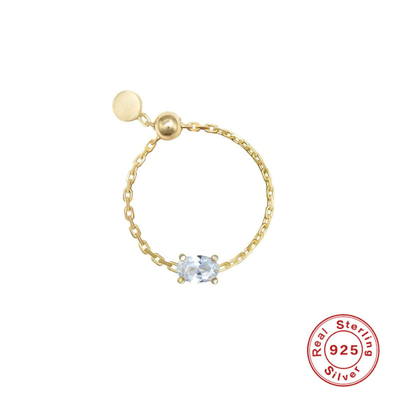 S925 Sterling Silver Inlaid Artificial Diamond Open-end Zircon Chain Adjustable Index Finger Ring