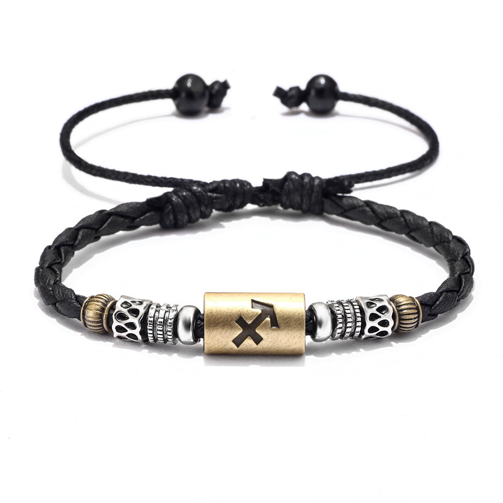 Fashion Personality Trend Twelve Constellation Symbol Leather Rope Braided Rope Bracelet