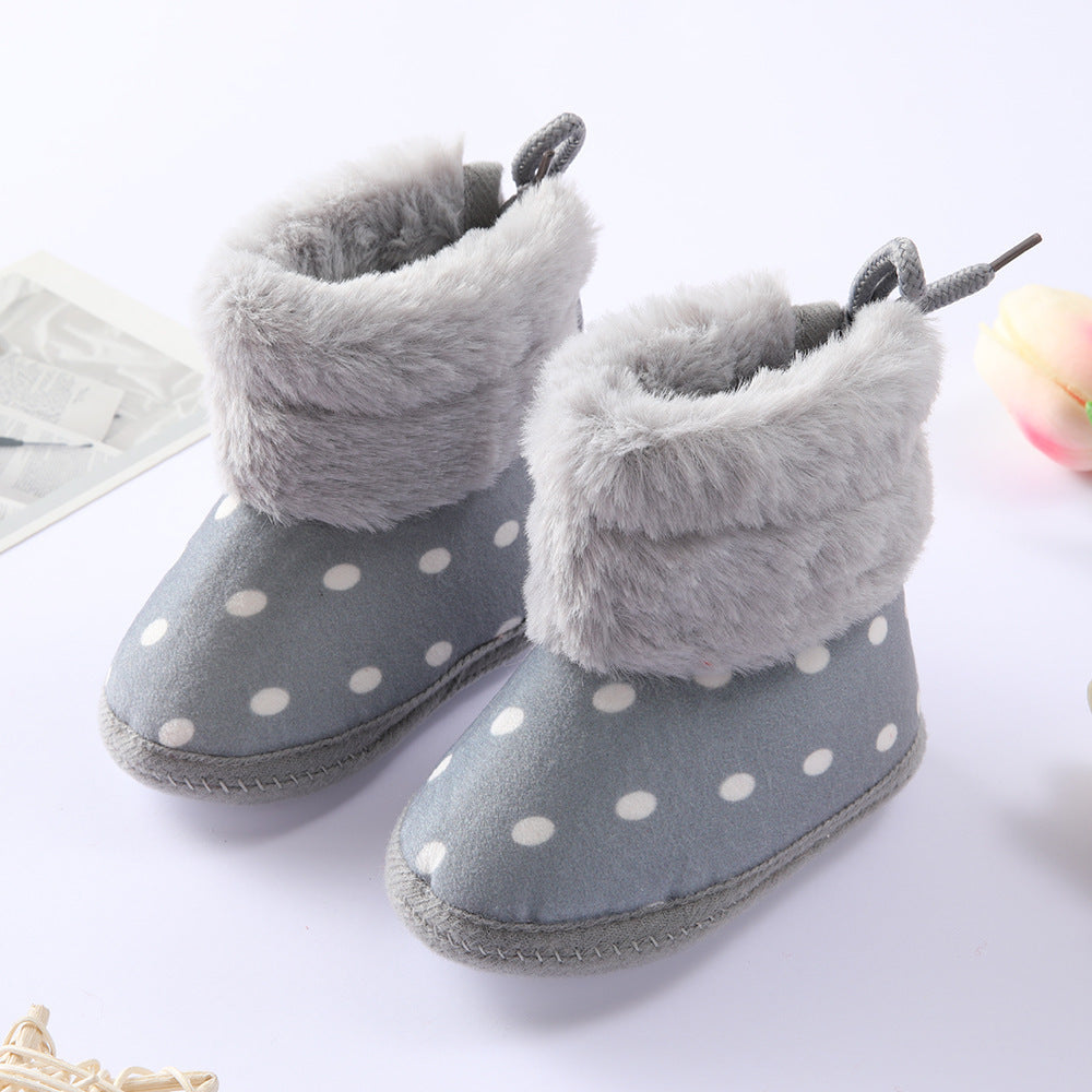 Polka Dot Fur Boots Newborn Baby Shoes