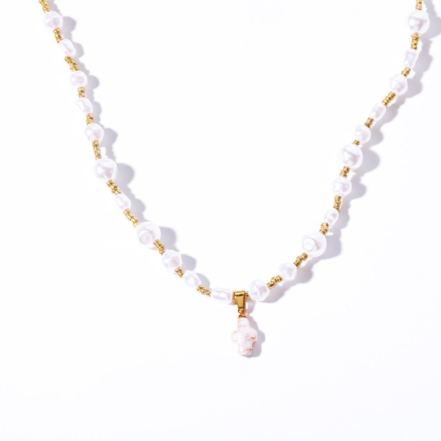 European And American Pearls Cross Shell Necklace Retro Literary Baroque Style