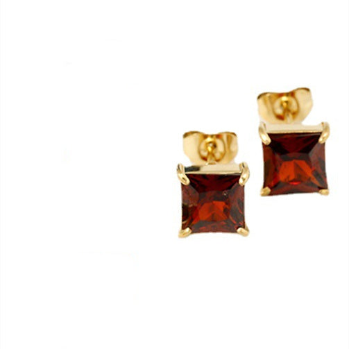 New Simple Titanium Steel 14K Gold Four Claw Inlaid Stone Square Diamond Small Ear Studs