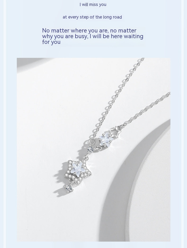 Sterling Silver 925 Necklace Women's Simple Non-mainstream Style Zircon Clavicle Chain
