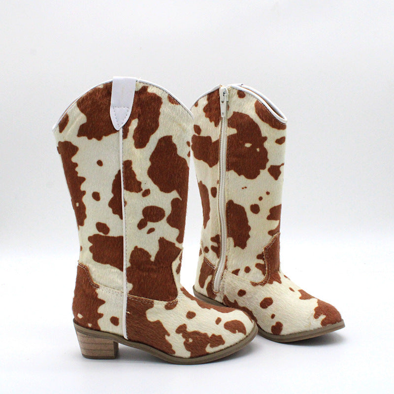 Botas altas retro con cremallera lateral en polvo de cebolla para niñas jóvenes y pequeñas