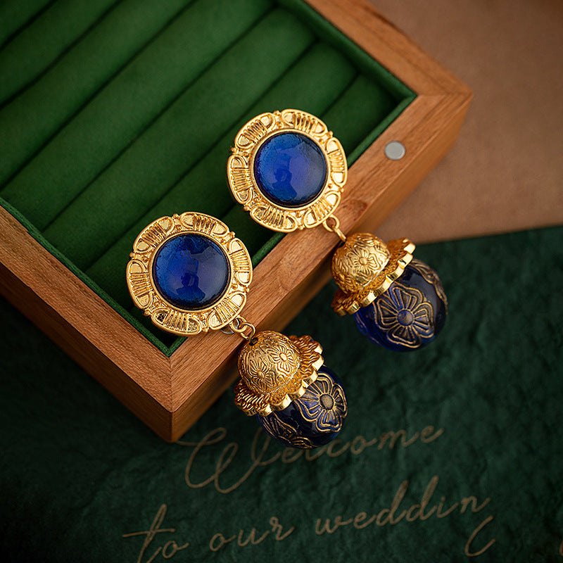 Boucles d'oreilles Vintage pour femmes, tempérament mi-ancien, Style palais, sculptées personnalisées