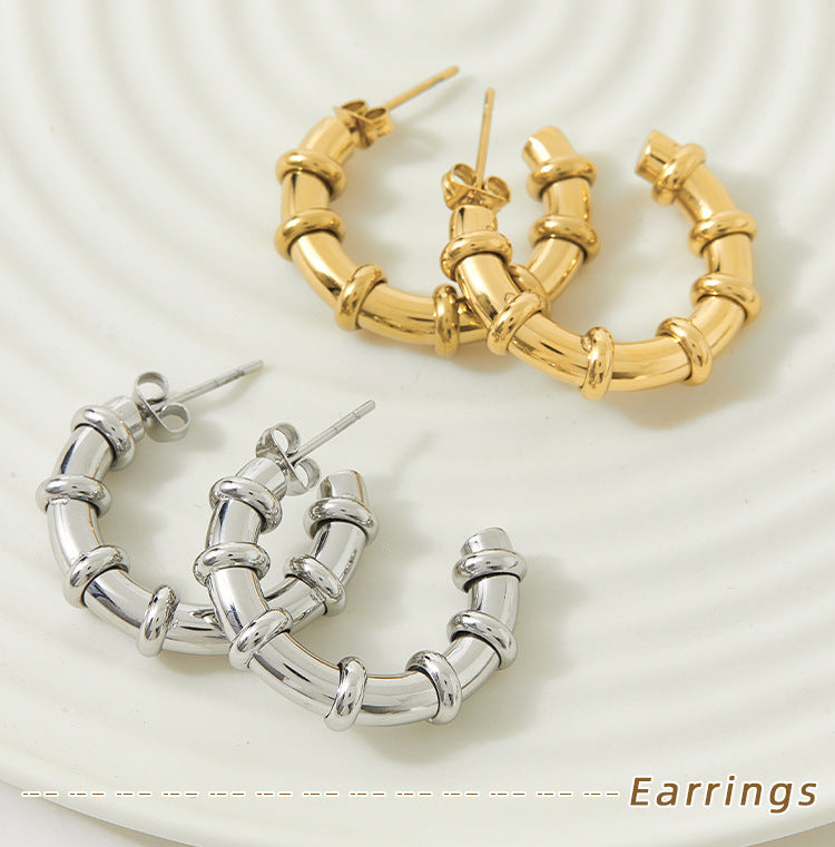 Boucle d'oreille en forme de C en acier inoxydable, boucles d'oreilles en acier titane blanc