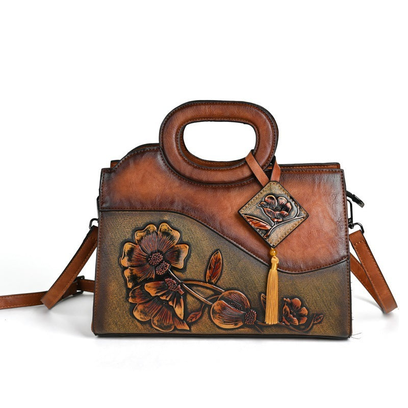 Bolso Retro portátil para mujer, bandolera artesanal con relieve, estilo étnico