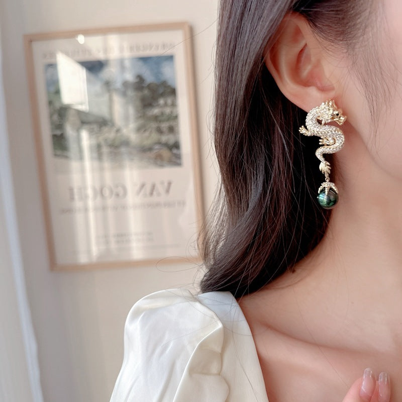 2024year Of The Dragon Earrings Pearl Chinese Style