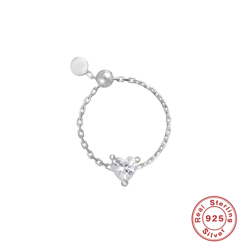 S925 Sterling Silver Inlaid Artificial Diamond Open-end Zircon Chain Adjustable Index Finger Ring