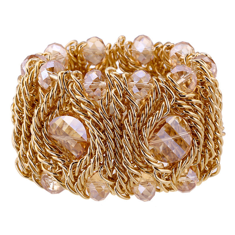 Bracelet en verre de cristal de pierre précieuse tissé à la main en aluminium avec fermeture éclair