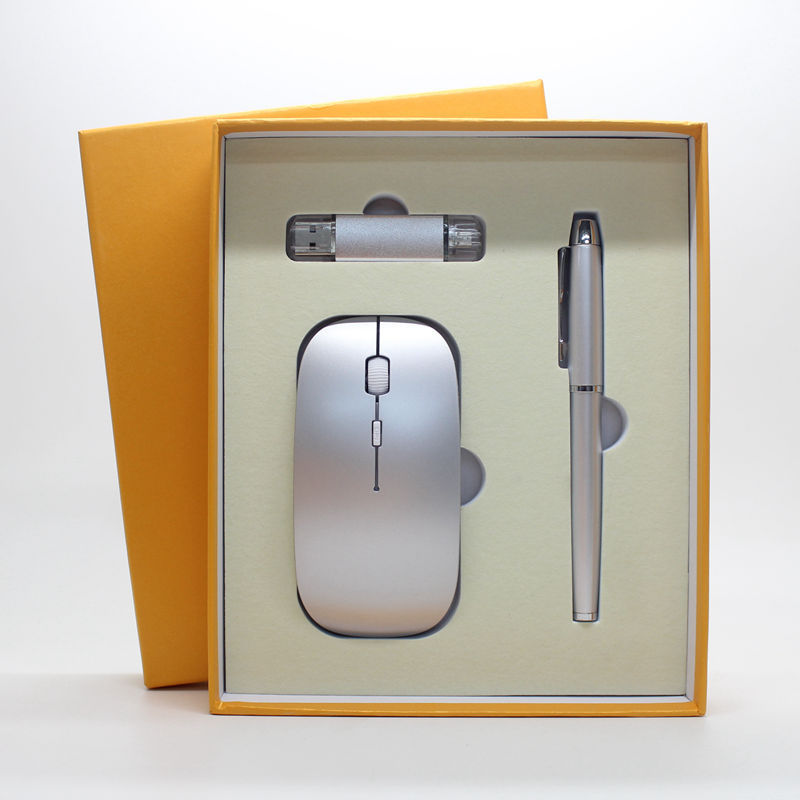 Souris sans fil fine, disque U mobile, stylo, trois pièces, cadeau de bureau, LOGO sur mesure, direct d'usine