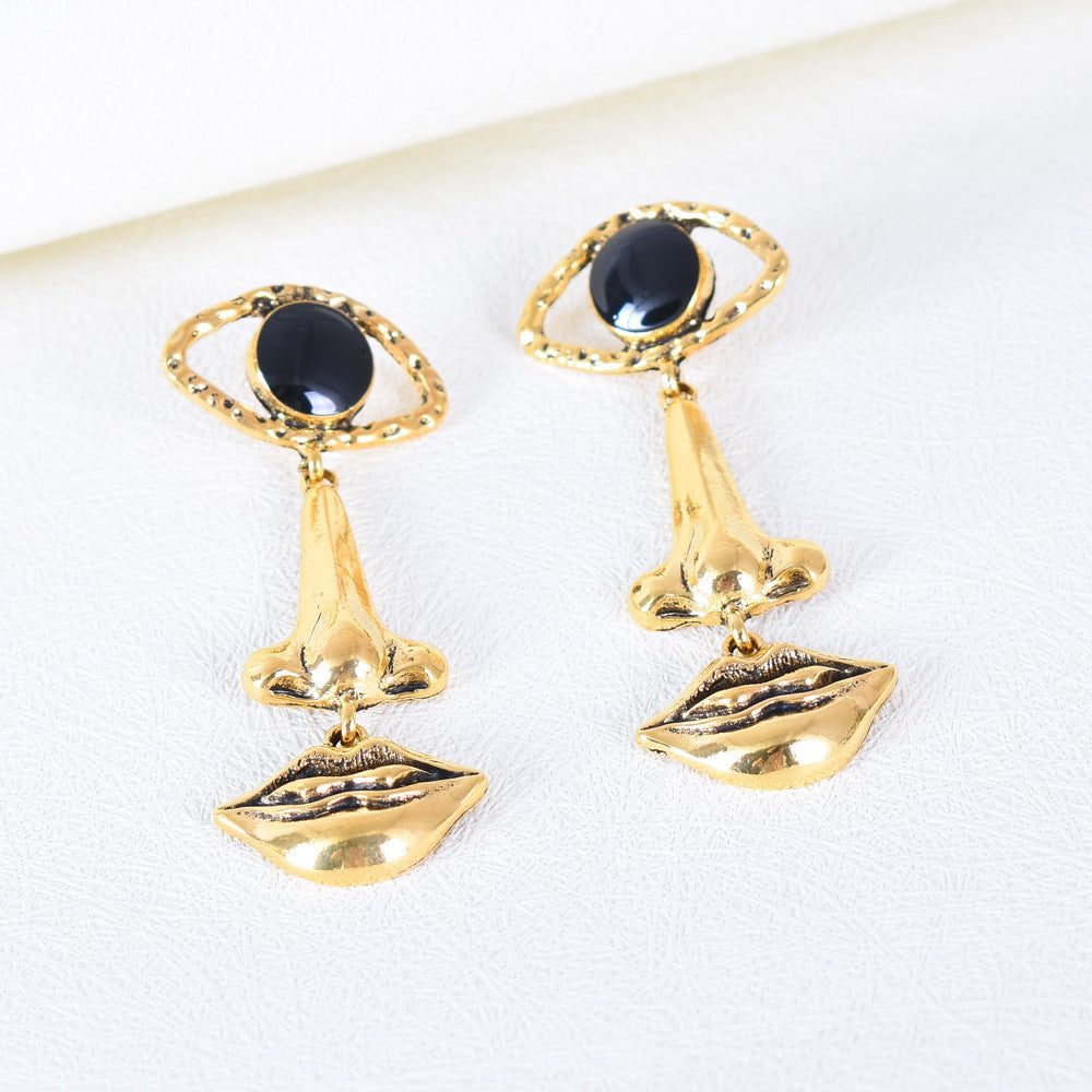 Exaggerated Long Retro Nose Lips Eye Earrings