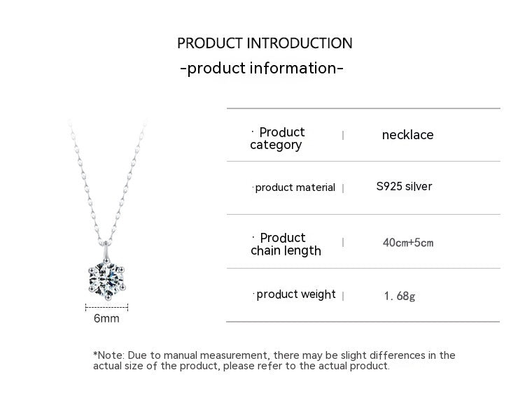 S925 Sterling Silver Super Shiny Solitaire Necklace Women's European And American Style