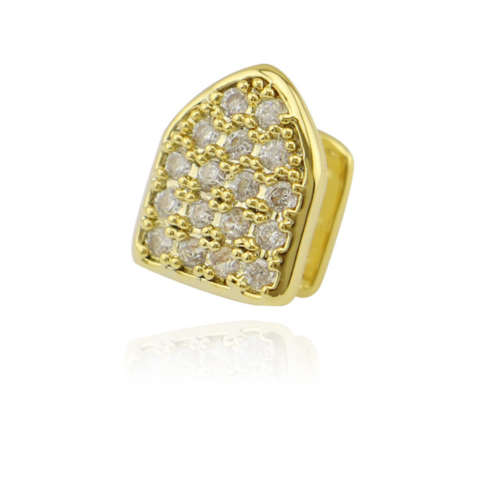 Zócalo de diente de Hip Hop con microincrustaciones de circonio 4A, chapado en oro de 18 quilates