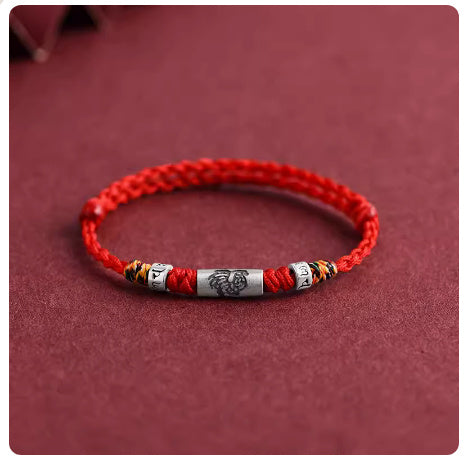 Bracelet corde rouge douze zodiaque en argent pur