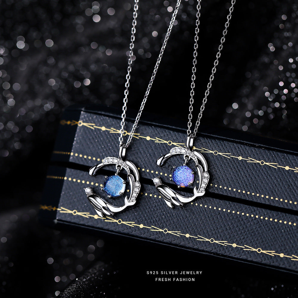 Collier en argent Sterling S925 avec pierre de verre, comme une baleine dans la mer, 5, pour femmes