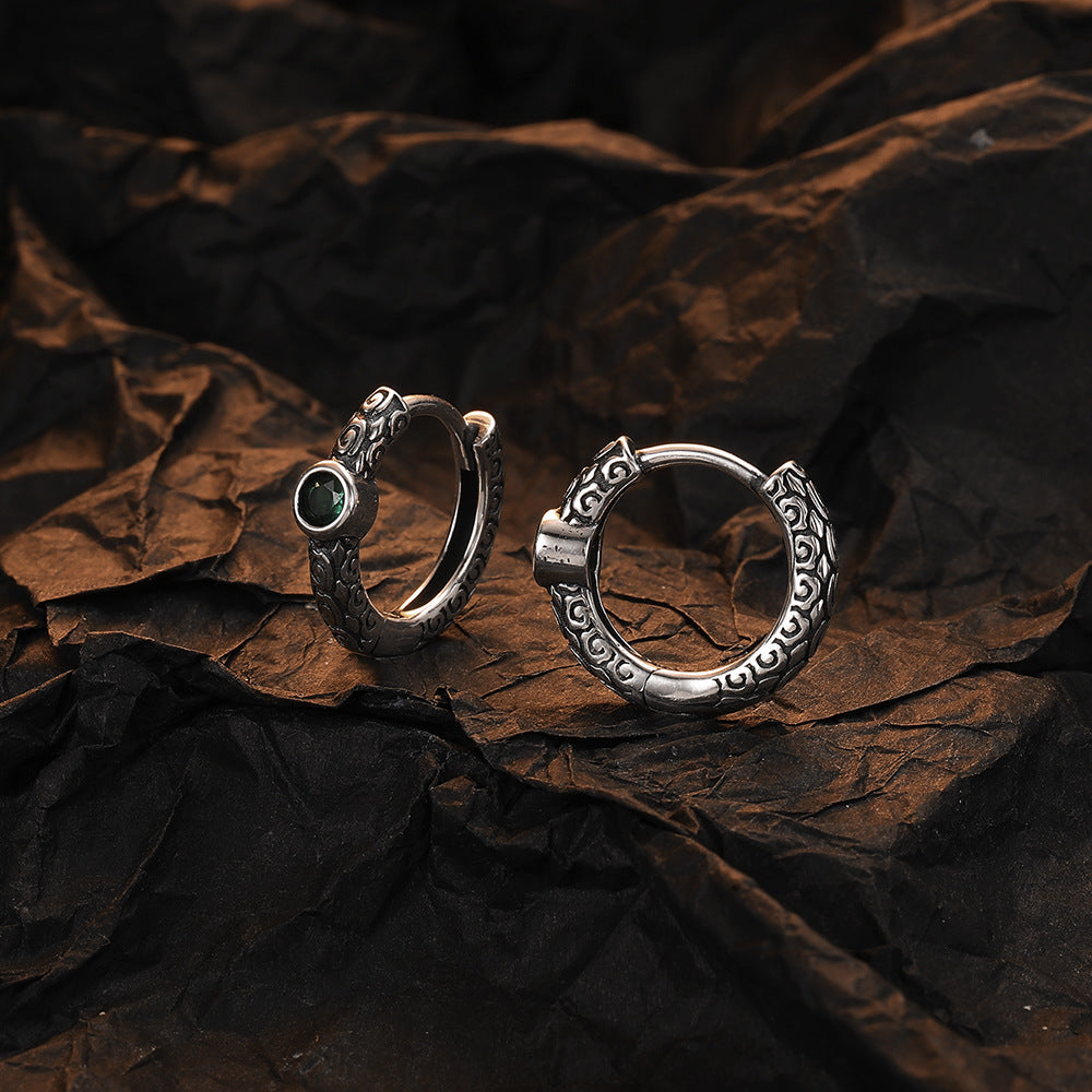 S925 Sterling Silver Tang Grass Pattern Vintage Earrings For Women