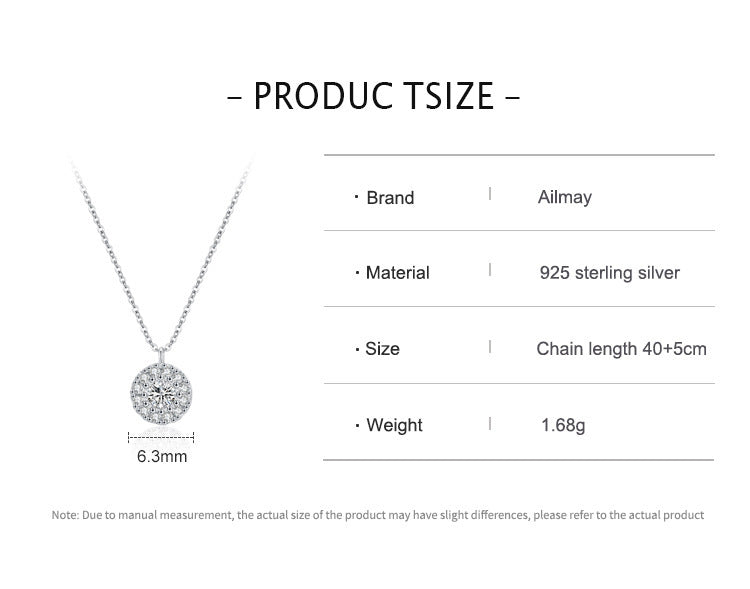 S925 Sterling Silver Round Finely Inlaid Pendant Necklace Women's Japanese And Korean Style