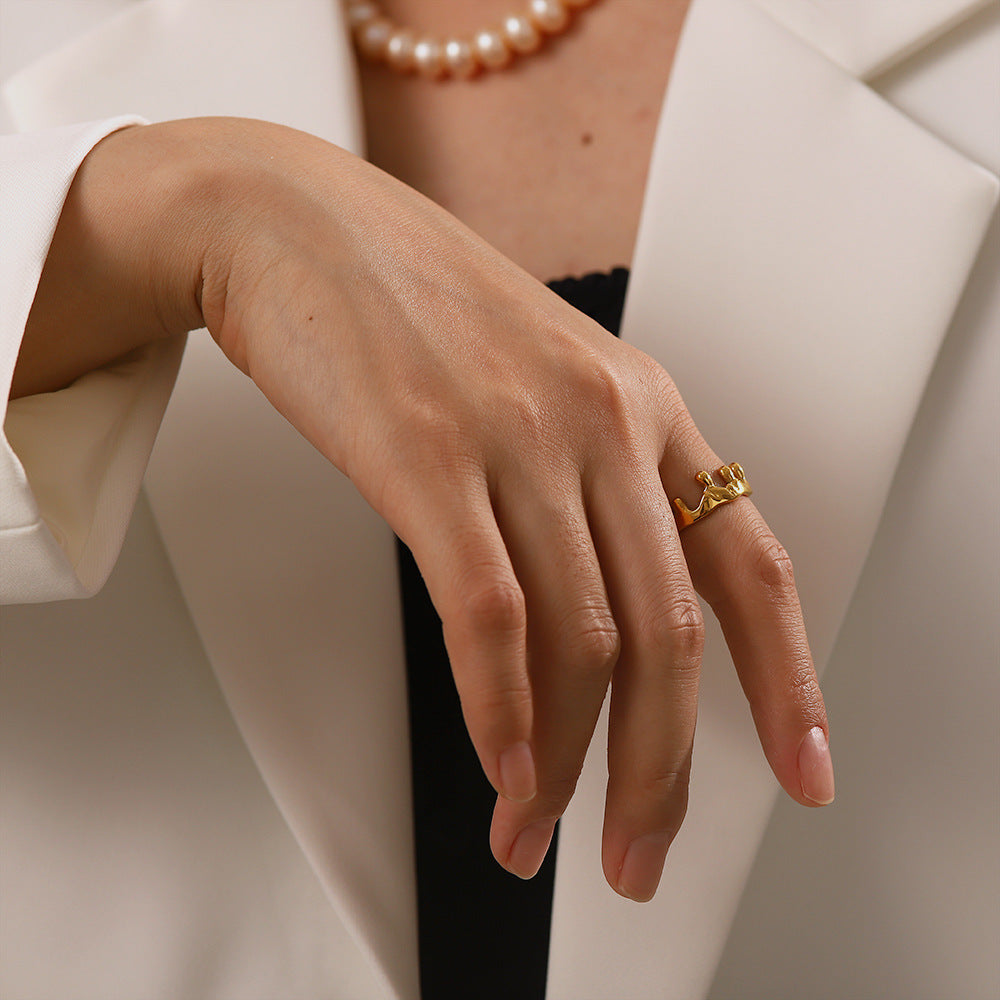 Stainless Steel Plated 18K Gold Crowns Ring Geometric Irregular