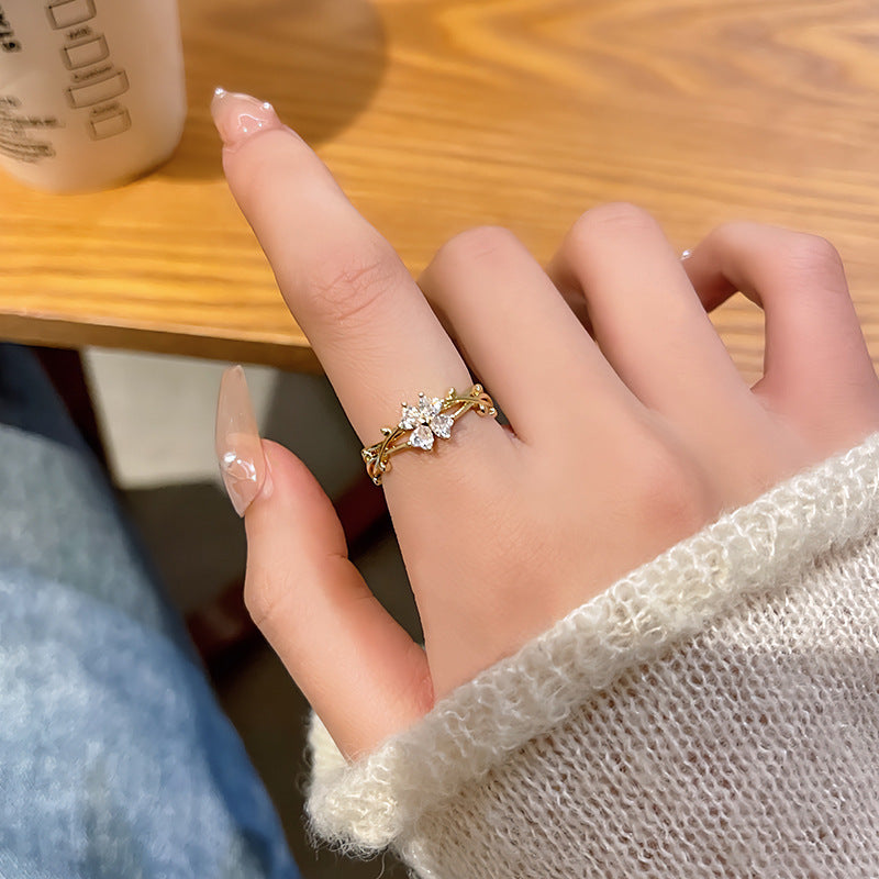 Fashion Jewelry Zircon Flower Ring Female Niche Design