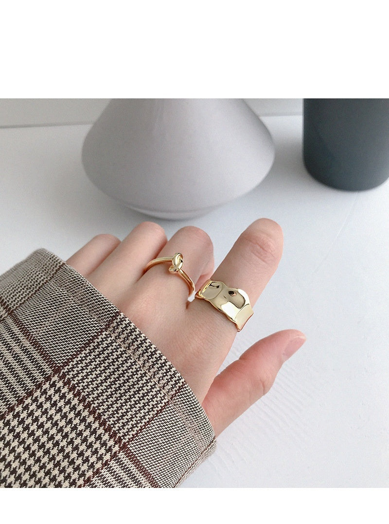 Anillo irregular cóncavo y convexo de extremo abierto para mujer, anillo de plata con personalidad