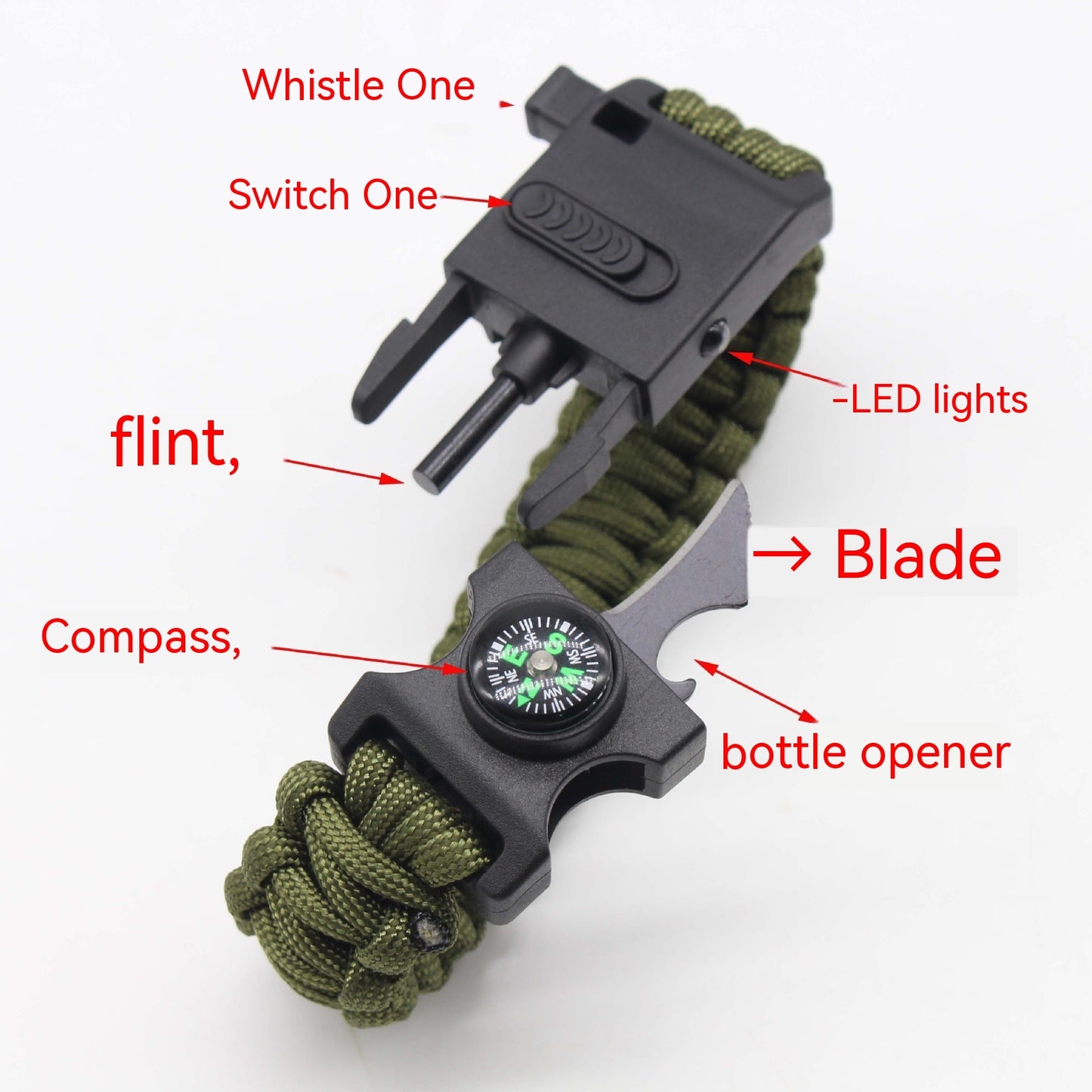 Lámpara de iluminación de pulsera de Paracord multifuncional para exteriores