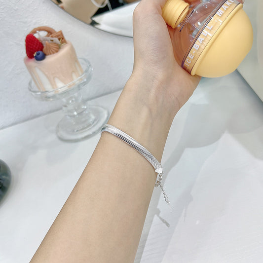 S925 Sterling Silver Korean Style Heavy-duty Texture Flat Snake Wide Chain