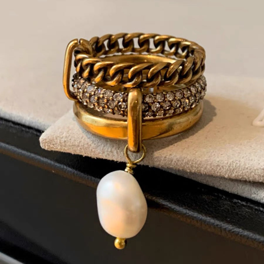 Retro Multi-layer Baroque Pearl Ring For Women