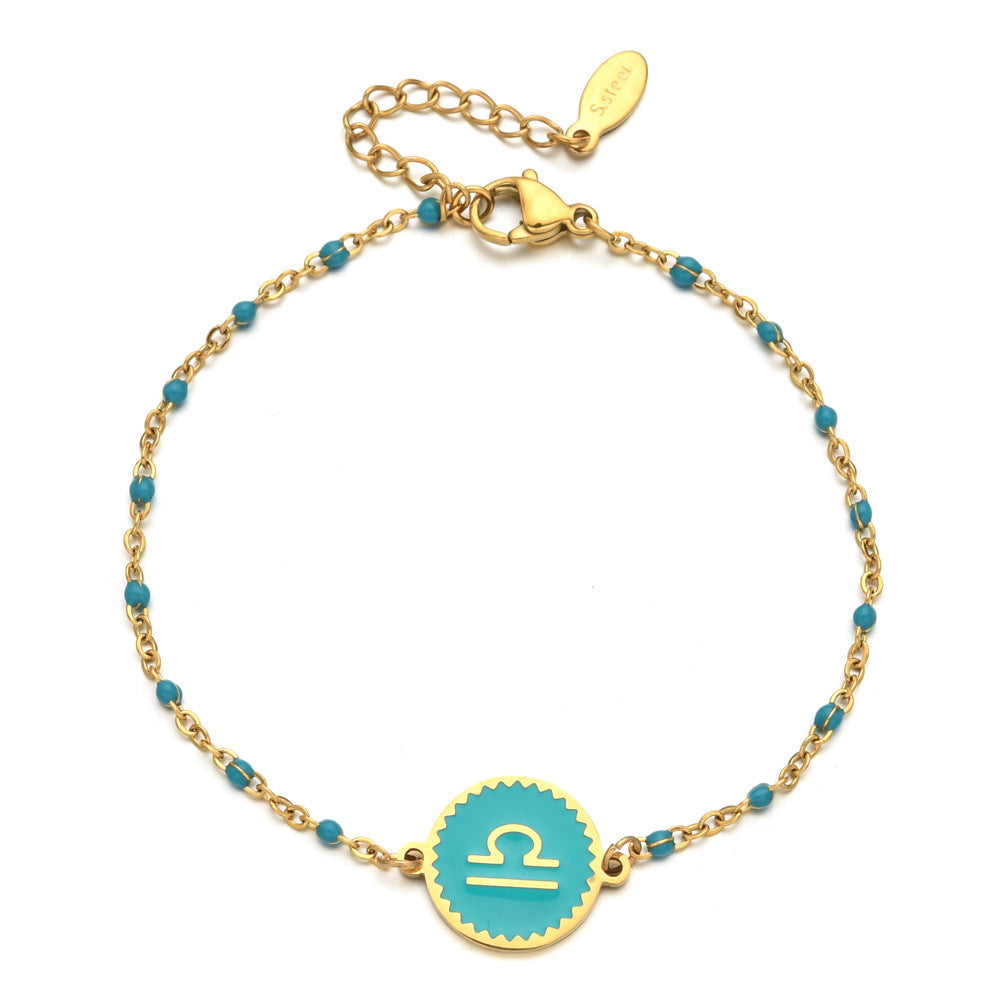 Stainless Steel Oil Dripping Bracelet Female Creative 12 Constellation Pattern