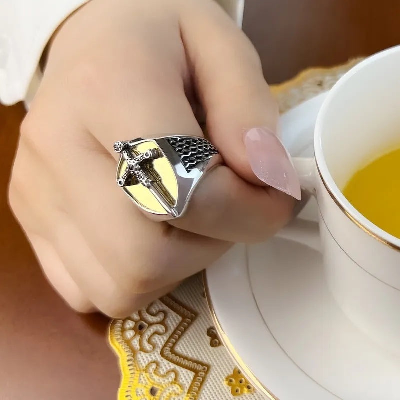 European And American Retro Diamonds Cross Exaggerated Personalized Punk Index Finger Men's Ring