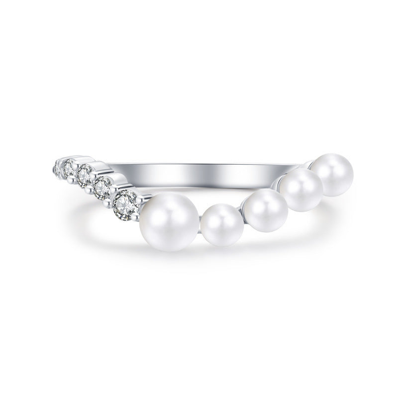 S925 Sterling Silver Ring Women's Korean-style Ins Light Luxury High-grade Pearl