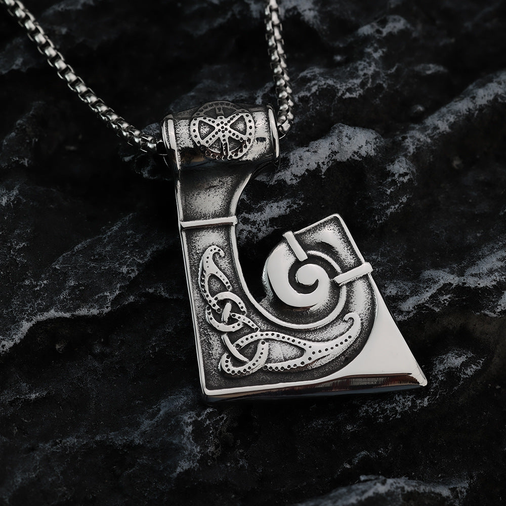 Collier pendentif en acier inoxydable pour hommes, ornement européen et américain, hache rétro Viking