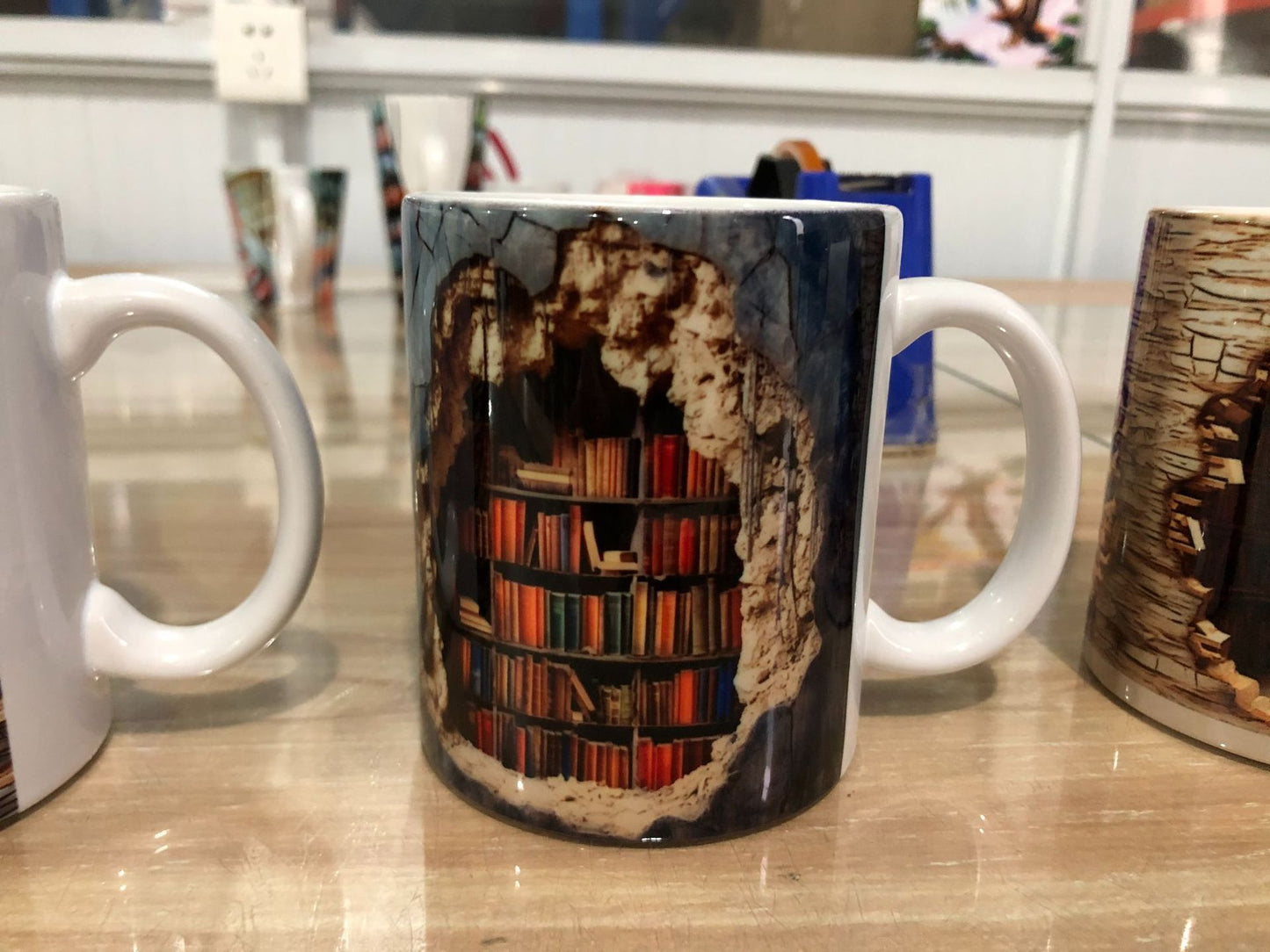 Taza de estantería 3D, taza de agua de cerámica creativa con asa, estante de biblioteca, taza de café para amantes de los libros, regalo de cumpleaños y Navidad