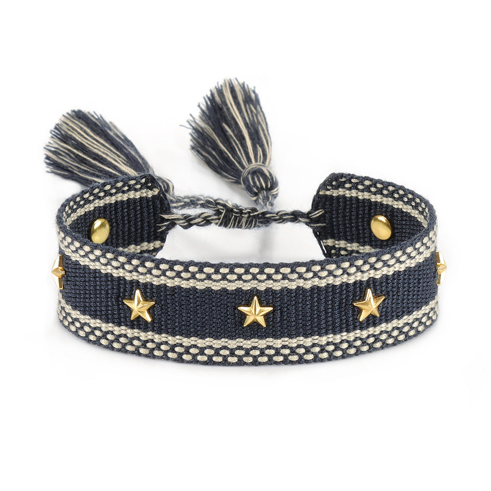 XINGX Square Rivet Braided Tassel Bracelet