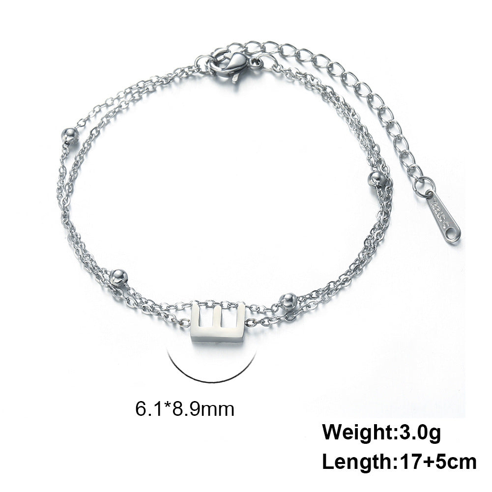 Cut Titanium Steel Double-layer Chain 26 Letters Pendant Bracelet