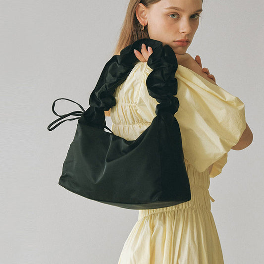 Student Large-capacity Pleated Canvas Nylon Underarm Shoulder Messenger Bag