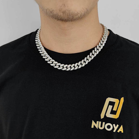 Collier et Bracelet en Zircon à Double rangée, ornement Hip Hop européen, attache à ressort de 12mm