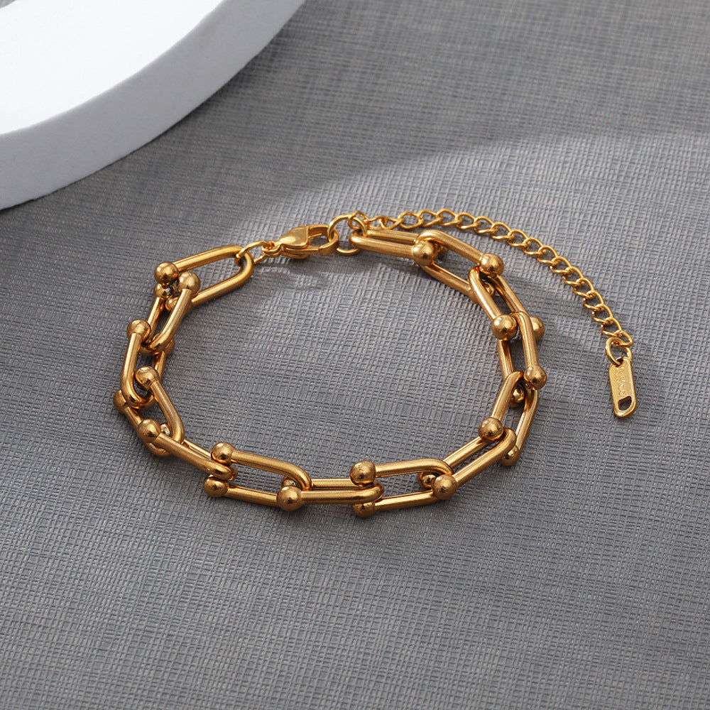 Metal Chain Personality Single Layer 18K Furnace Real Gold Plating Stainless Steel Bracelet