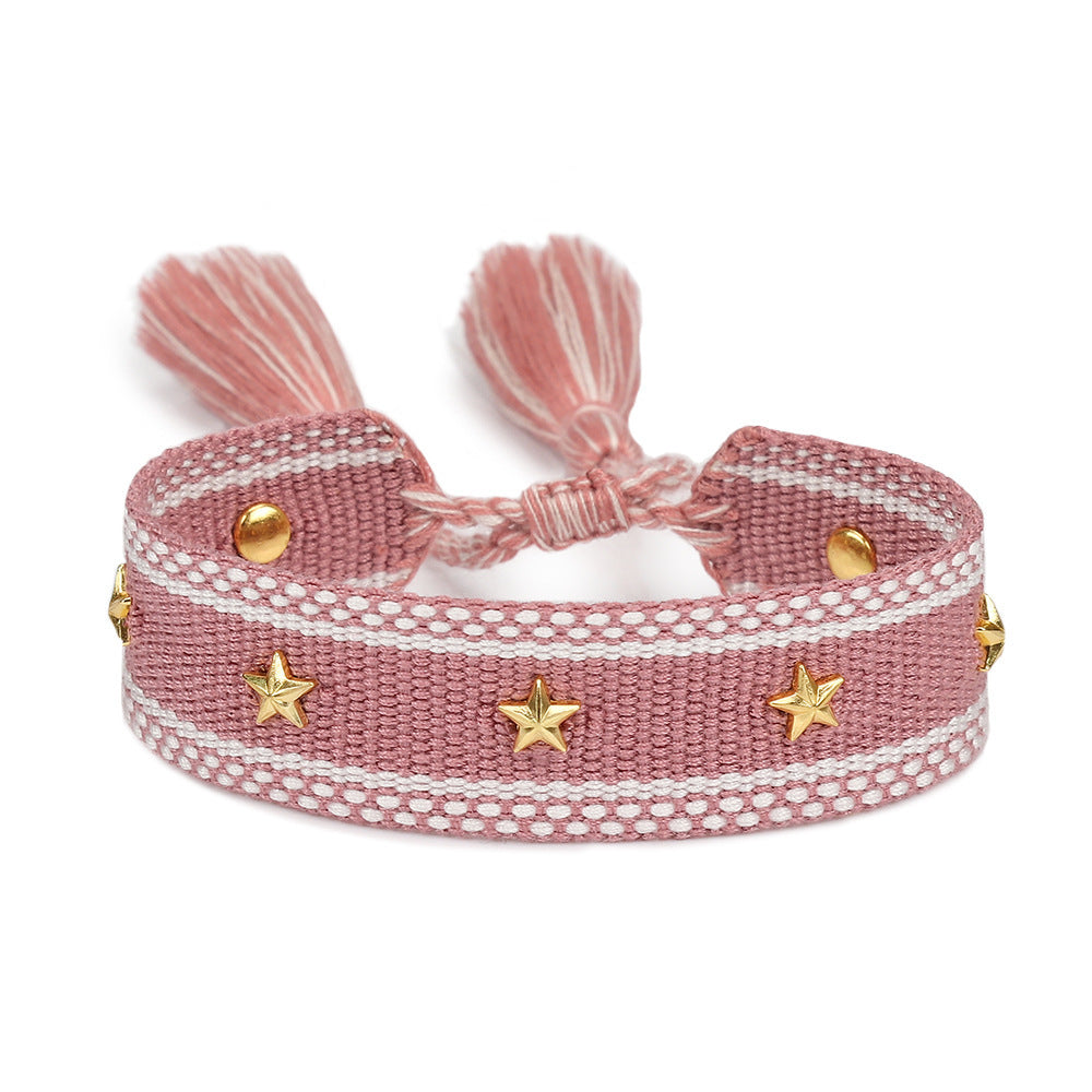 XINGX Square Rivet Braided Tassel Bracelet