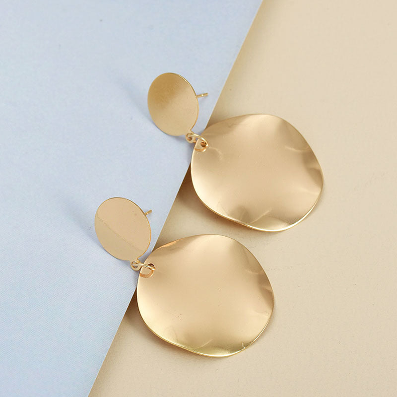 Boucles d'oreilles en forme de disque, personnalité Simple, Texture métallique rétro brossée, taille mate