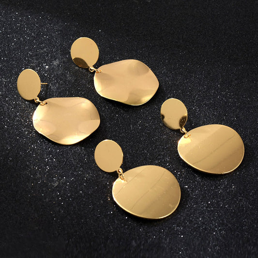 Boucles d'oreilles en forme de disque, personnalité Simple, Texture métallique rétro brossée, taille mate