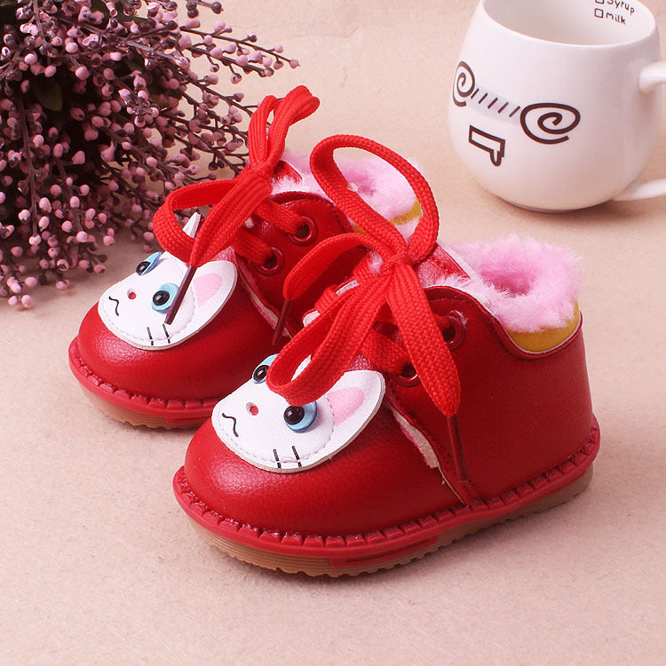 Chaussures en cuir et coton en peluche pour filles, chaussures pour bébés