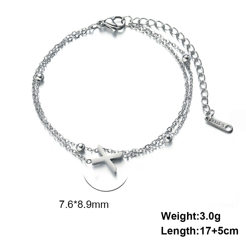 Cut Titanium Steel Double-layer Chain 26 Letters Pendant Bracelet