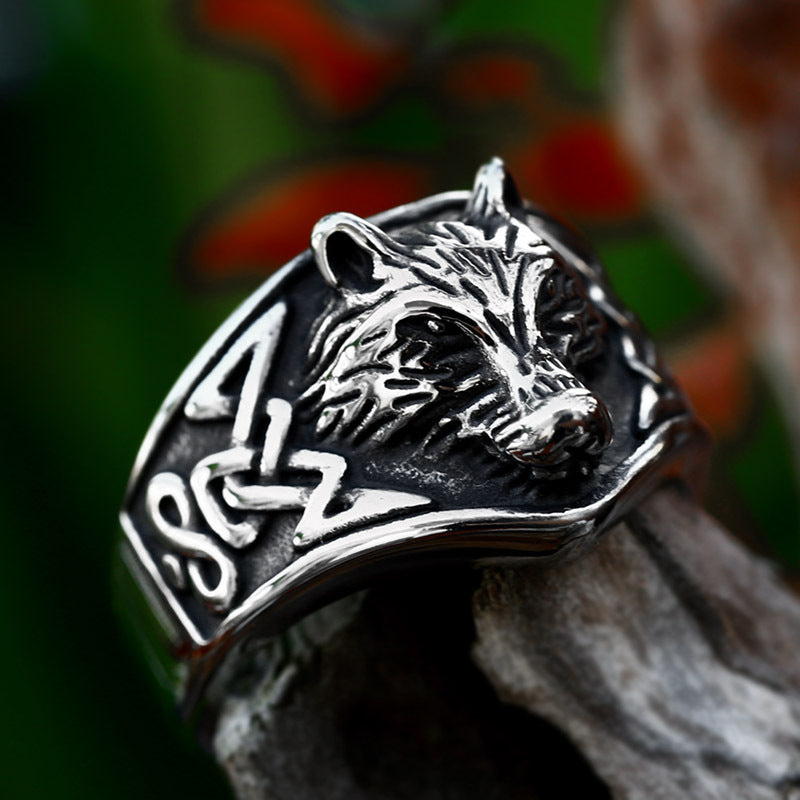 Bague tête de loup rétro européenne et américaine
