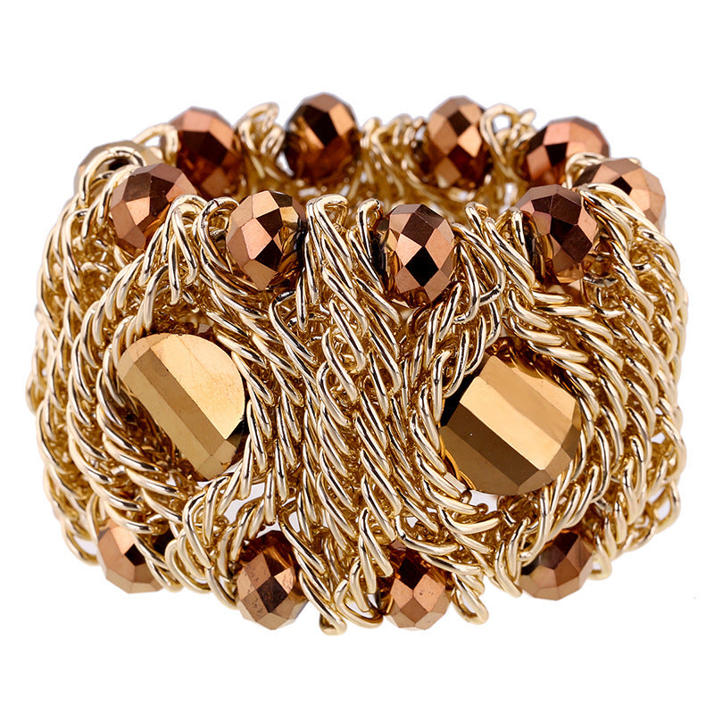 Bracelet en verre de cristal de pierre précieuse tissé à la main en aluminium avec fermeture éclair