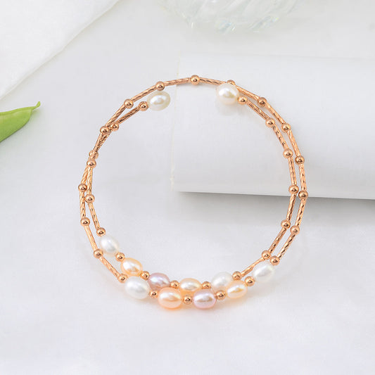 Bracelet de perles d'eau douce naturelles, Design à Double couche, Niche