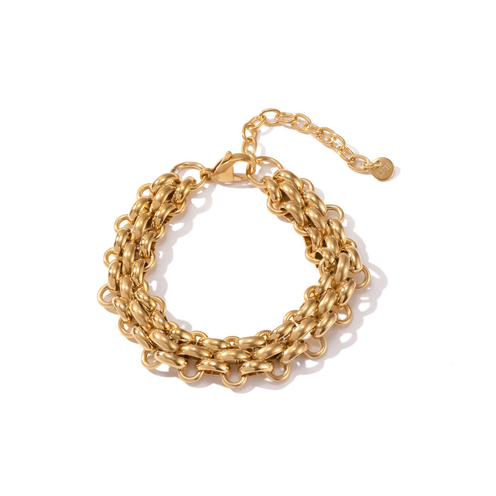 Bracelet pour femme à chaîne géométrique en acier titane et or 18 carats