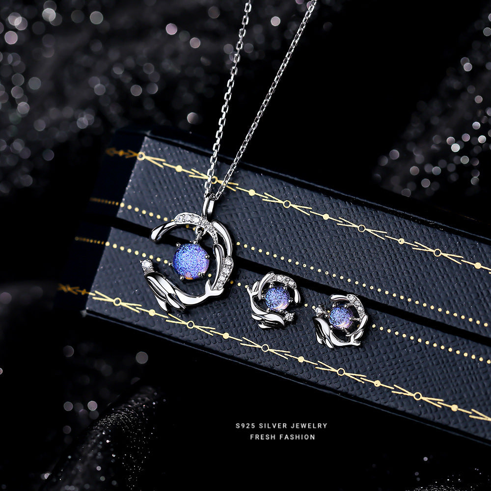 Collier en argent Sterling S925 avec pierre de verre, comme une baleine dans la mer, 5, pour femmes